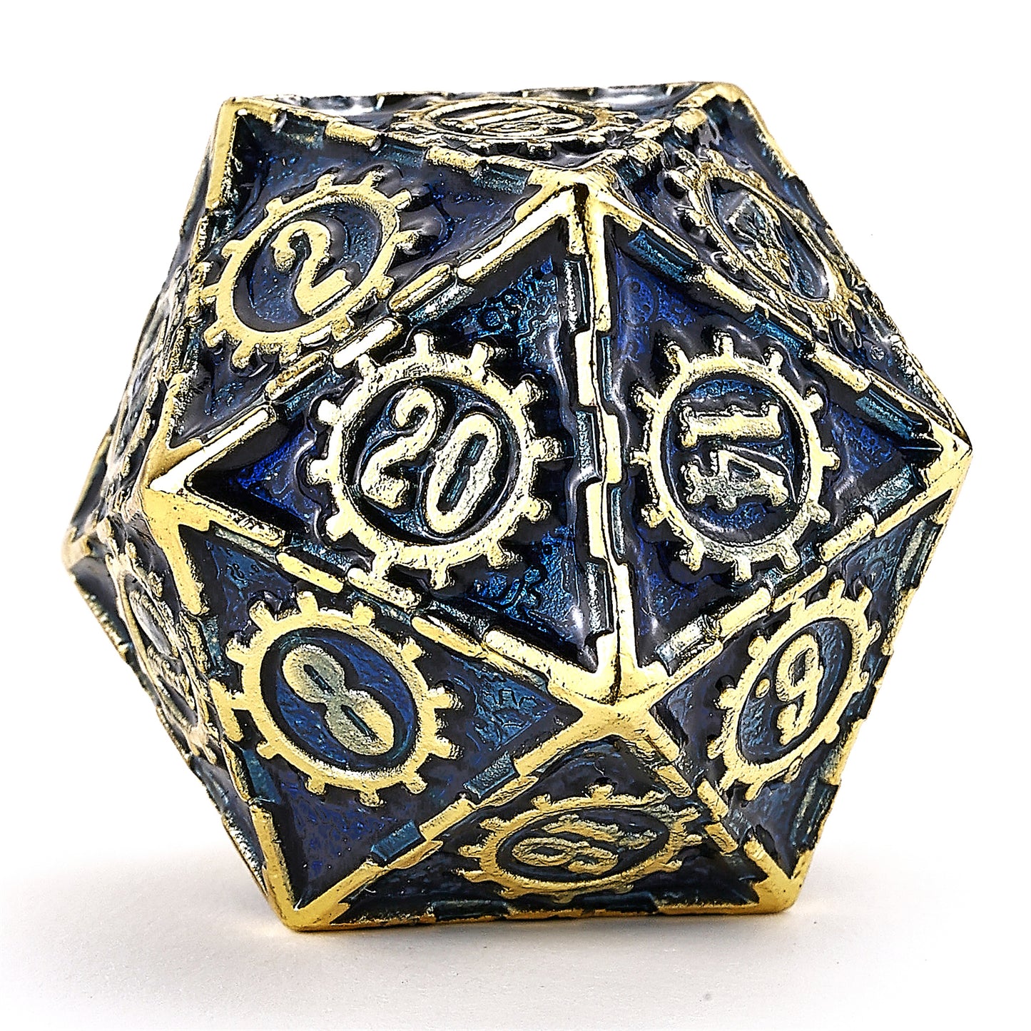 Solid Metal Cogcraft Polyhedral Dice Set Vault Dweller - Blue and Gold