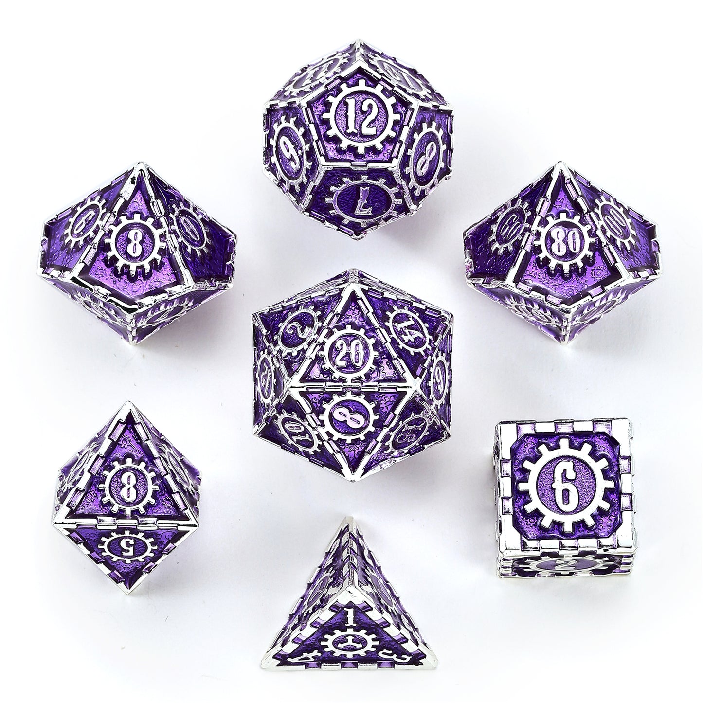 Solid Metal Cogcraft Polyhedral Dice Set Chrononaut - Purple and Silver