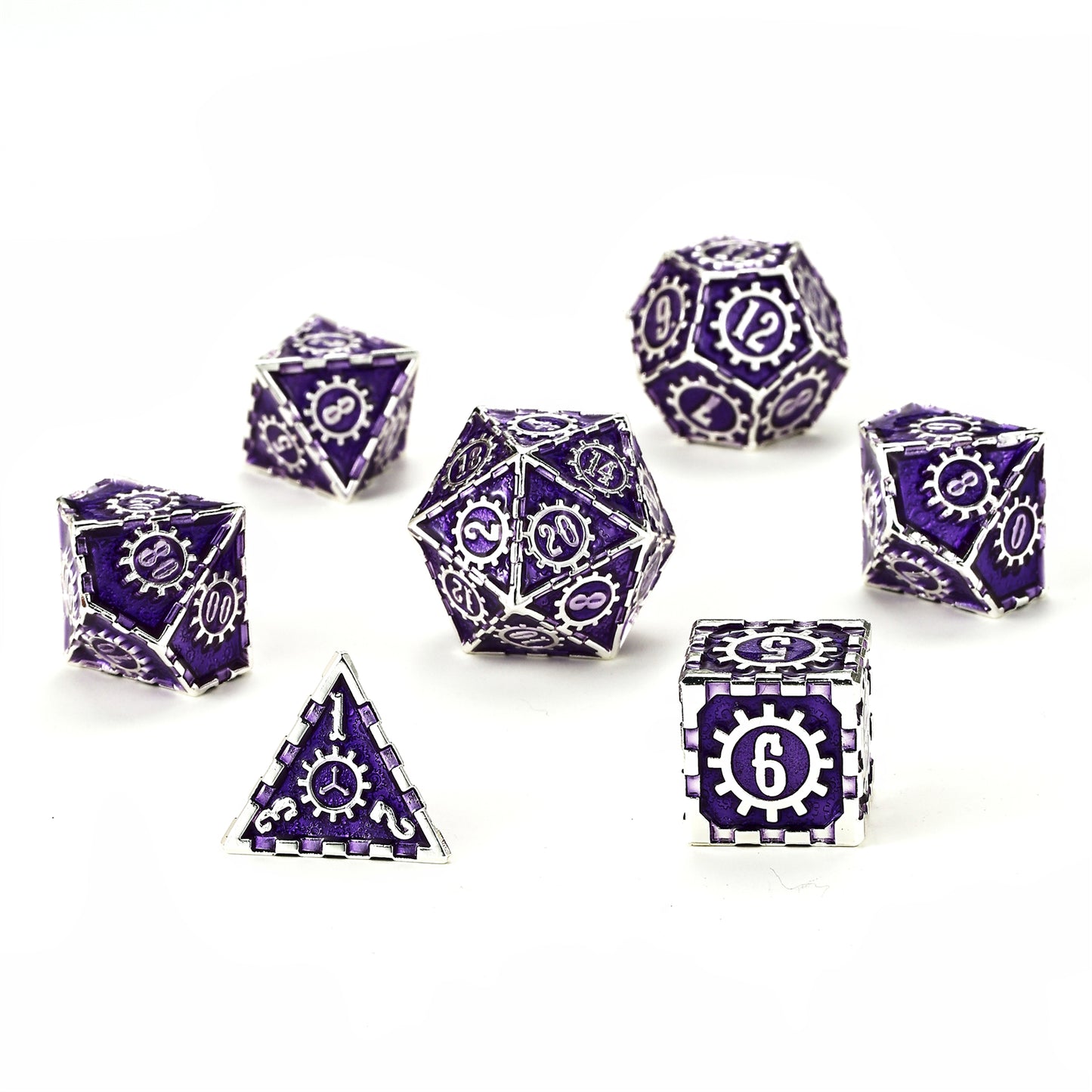 Solid Metal Cogcraft Polyhedral Dice Set Chrononaut - Purple and Silver