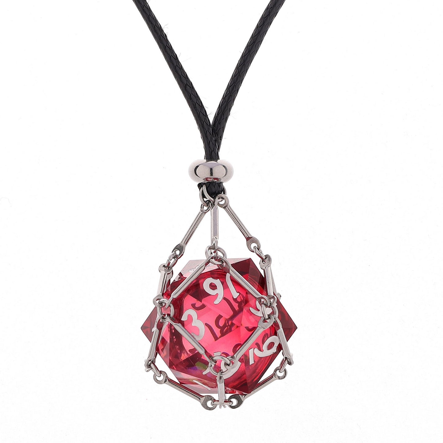 Removeable D20 Dice Holder Necklace with Random Sharp Resin D20s-Silver