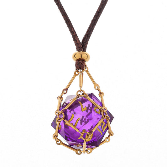 Removeable D20 Dice Holder Necklace with Random Sharp Resin D20s-Gold