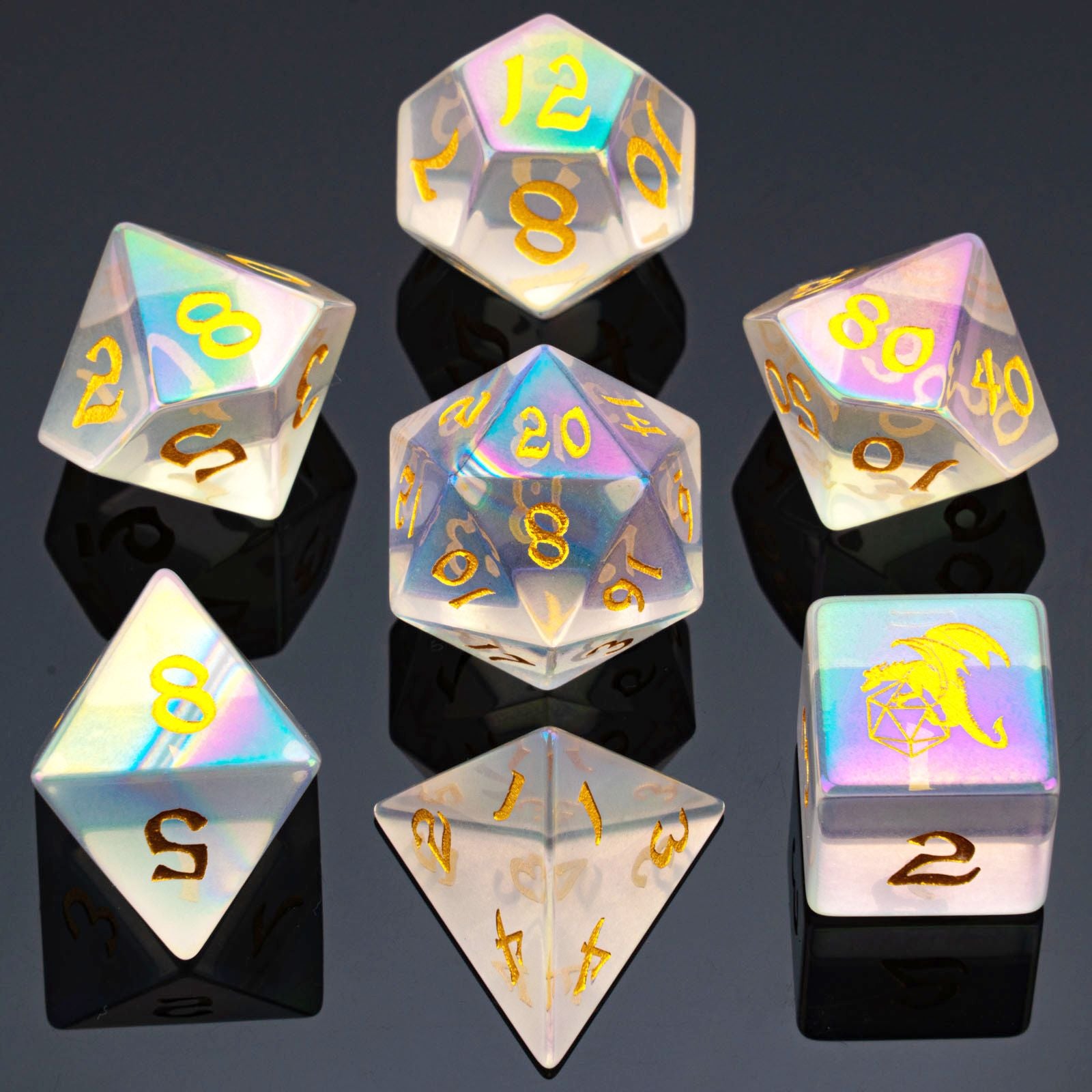 HYMGHO D&D Engraved Prism Glass dice set 7 die for RPGs – HYMGHO Dice