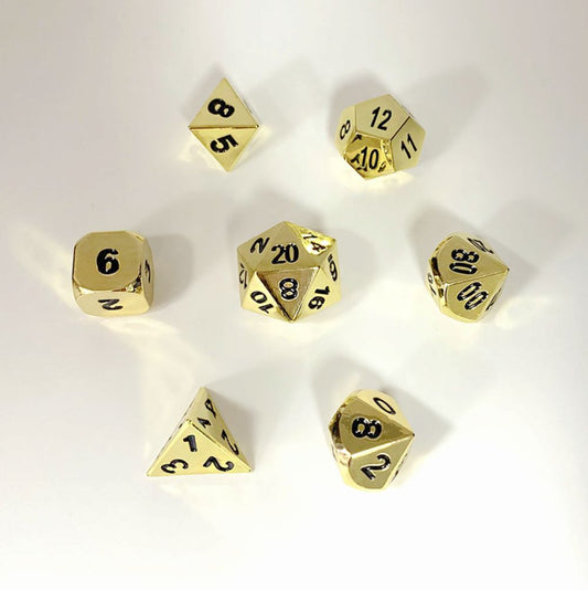 D&D Metal Dice Set for game Classic shiny gold with black digits - HYMGHO Dice 